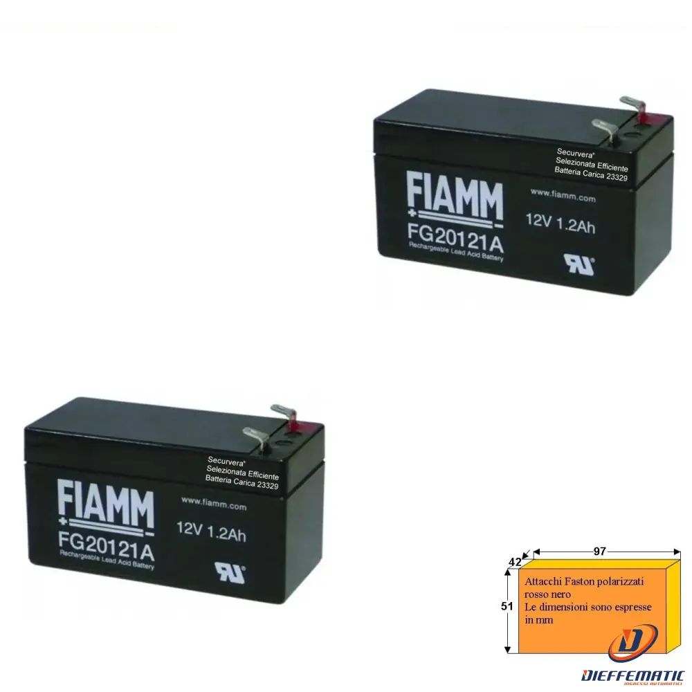 2 Batterie Ricaricabili Fiamm 12V 1,2Ah Securvera Sf-112Drfscsa