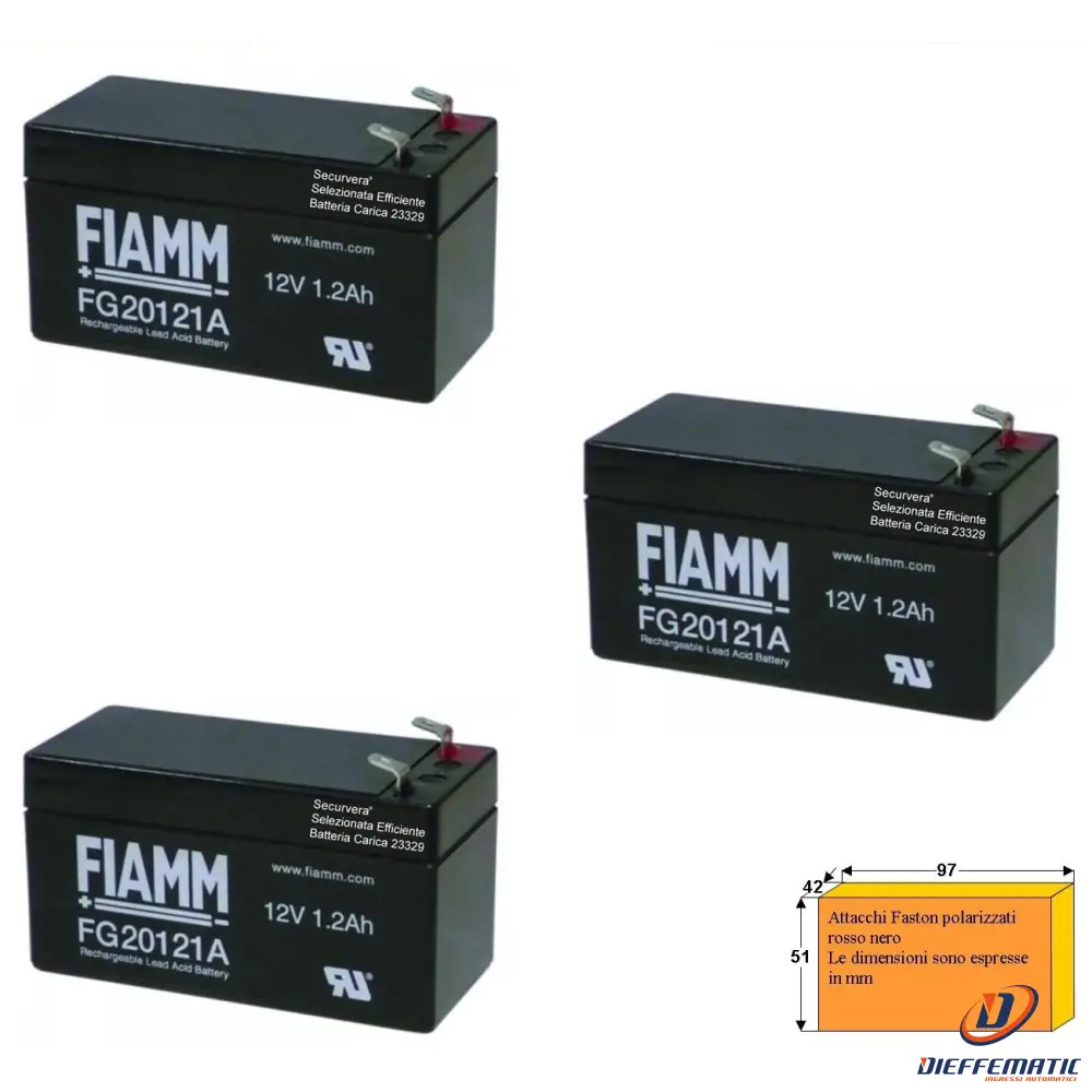 3 Batterie Ricaricabili Fiamm 12V 1,2Ah Securvera Sf-112Trfscsa