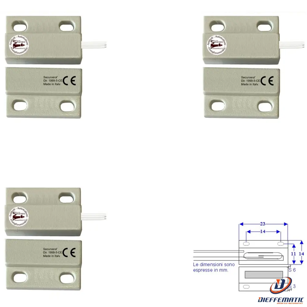 3 Microcontatti Magnetici Nc A Mattoncino Da Esterno Securvera St-100Tmcfepa