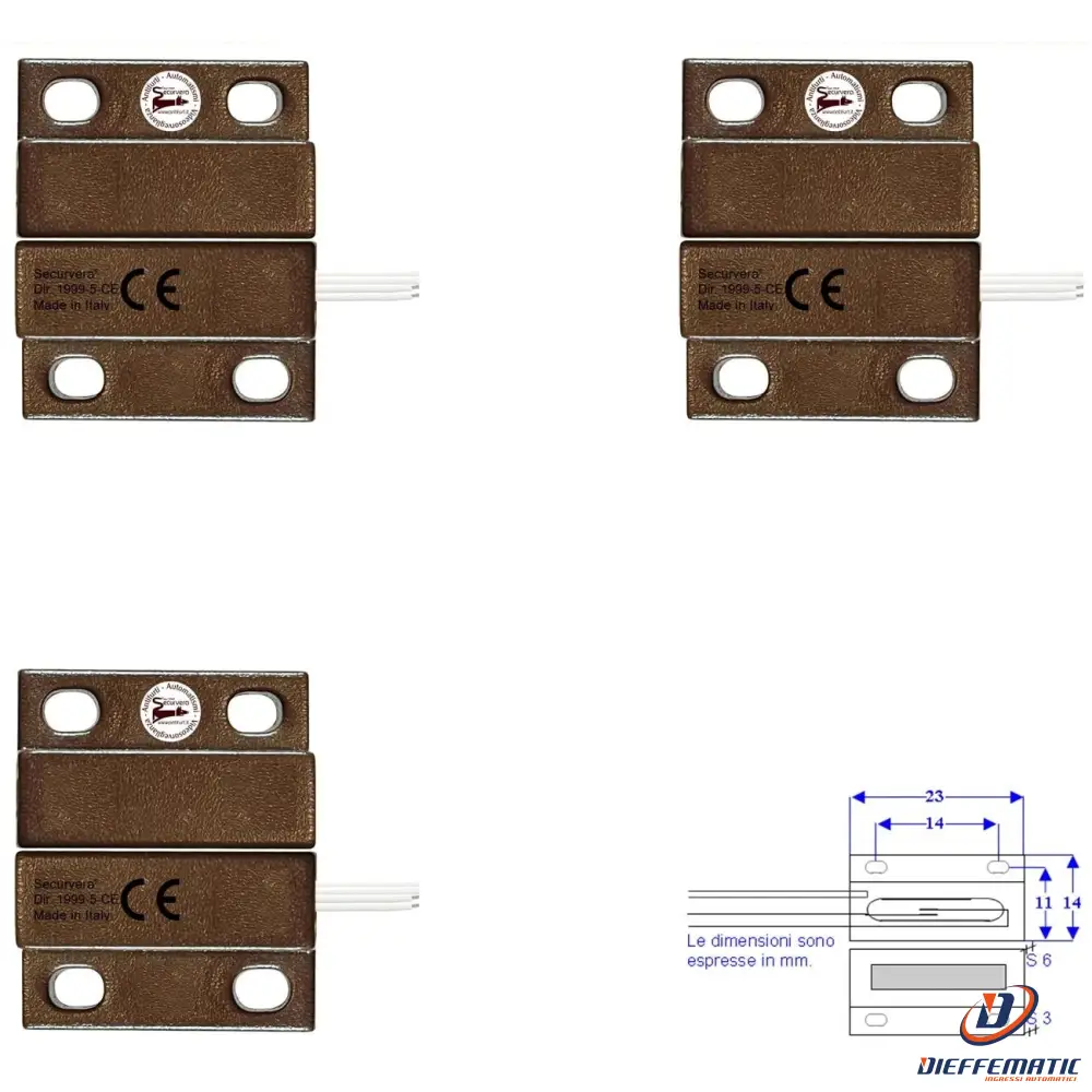 3 Microcontatti Magnetici Nc A Mattoncino Da Esterno Securvera St-10Mtmcfepe