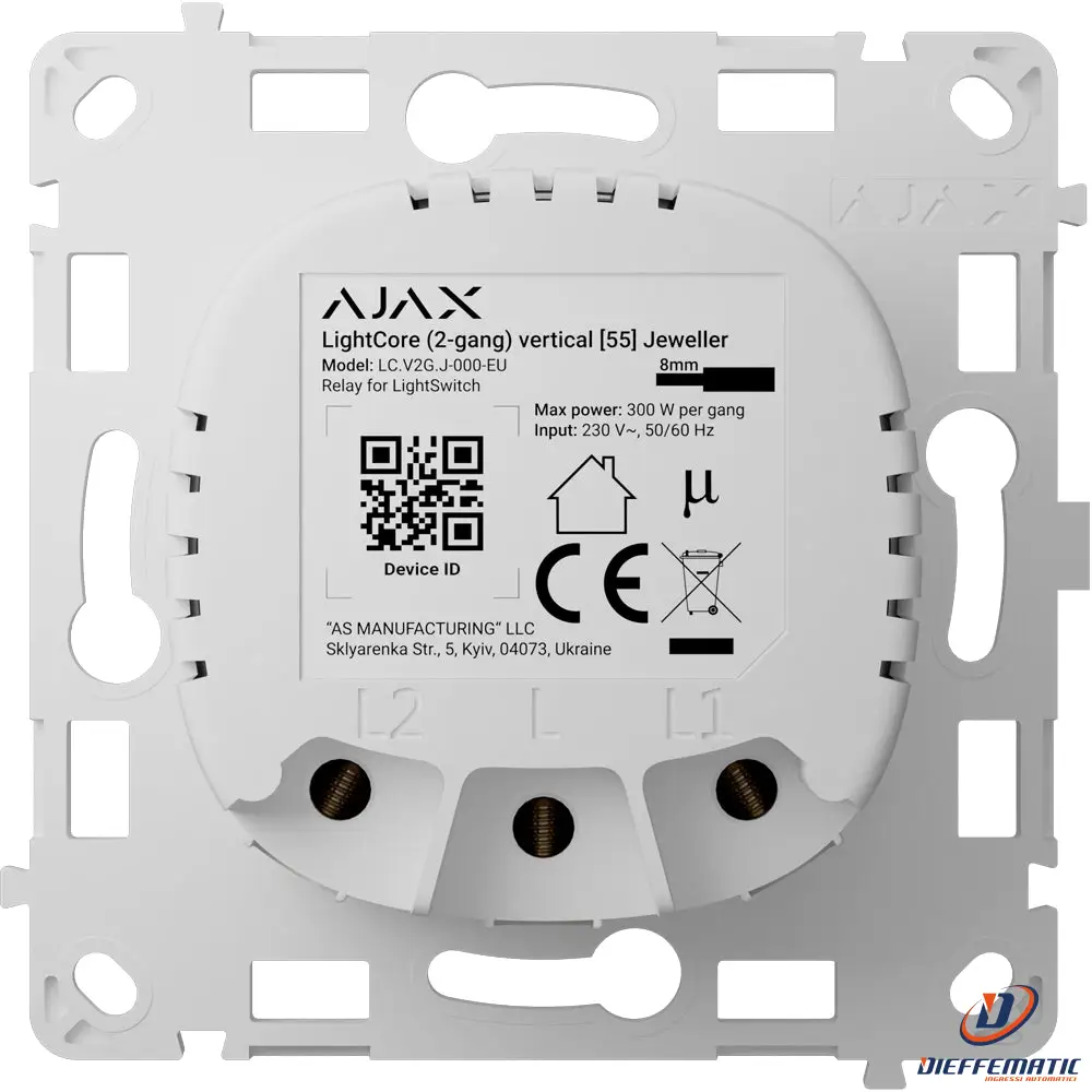 Ajax Aj-Lightcore-2G-Vert Relè Per Interruttore Smart Doppio Verticale