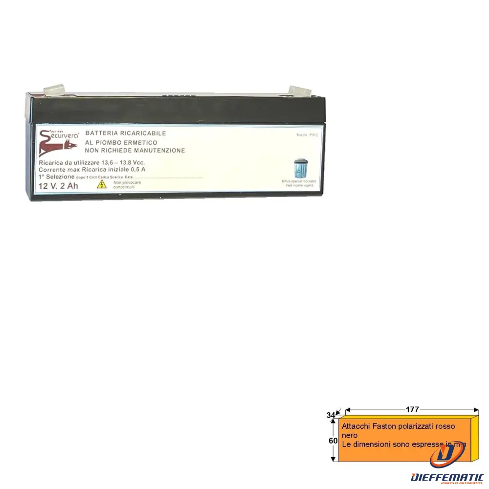 Batteria Riaricabile Secur 12V 2,0Ah Pb Vrla Securvera Sv-120Brfscsa