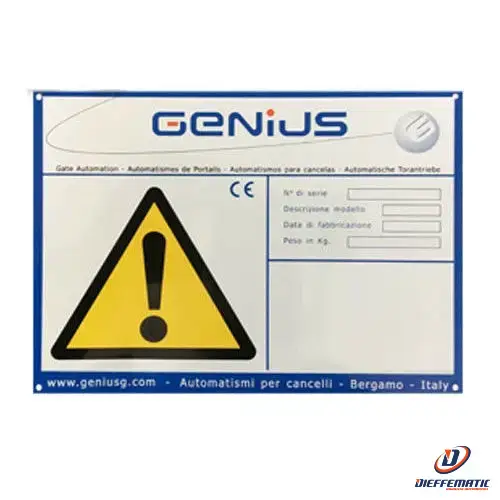 Cartello Inox Segnalazione Avvertenza Cancello Automatico Genius 210 X 155 Mm