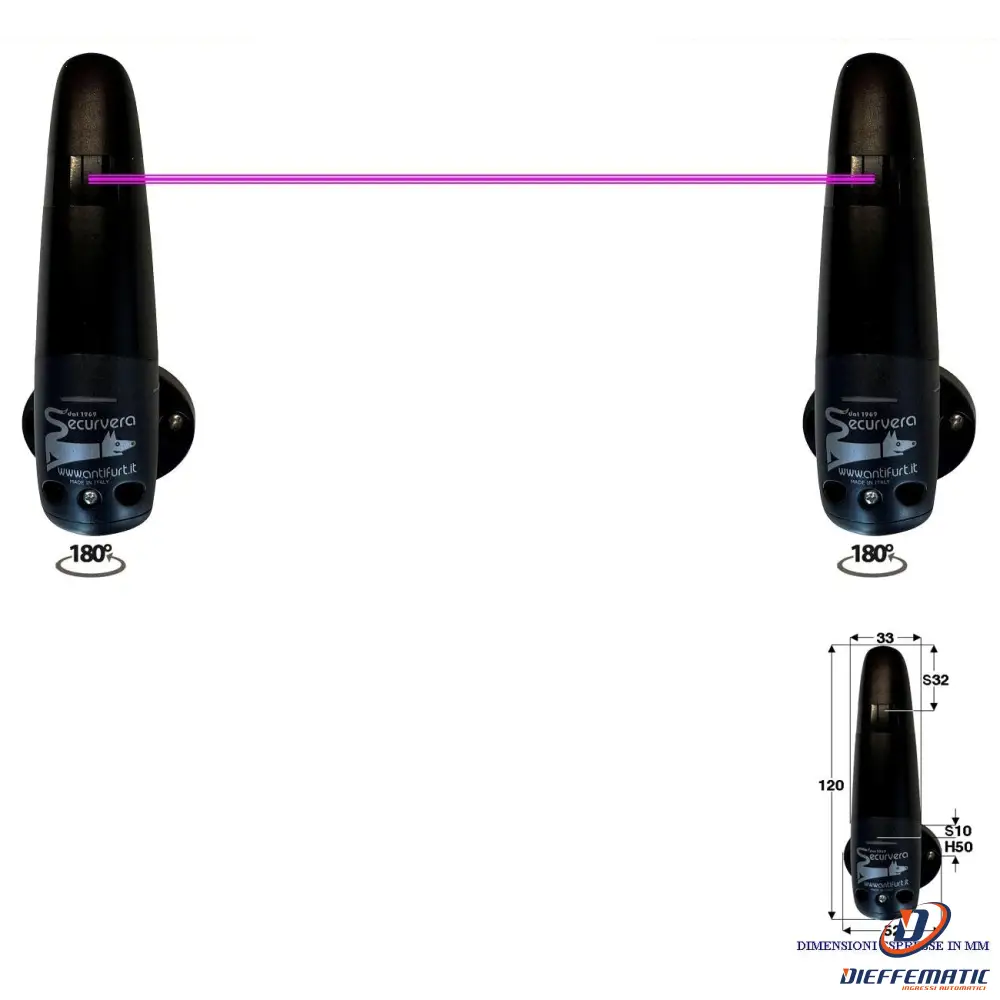 Coppia Di Fotocellule Rotanti 180° Portata 20Mt 12/24Vac Securvera Sv-Ftlfsoepve