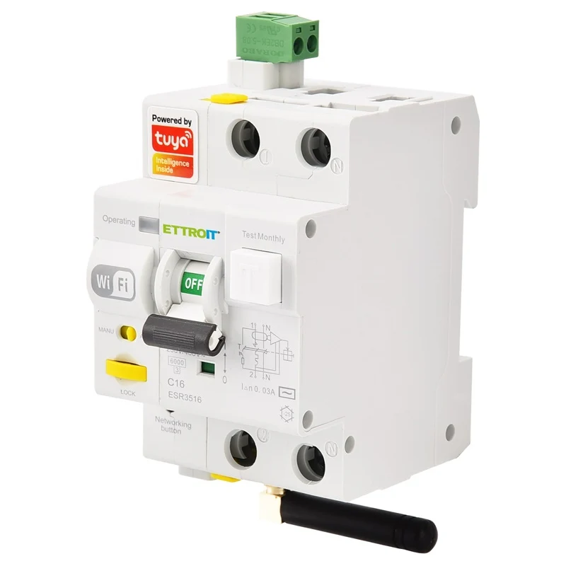 Ettroit Esr3516 Magnetotermico Differenziale Wi-Fi Tuya Smart Rcbo 1P+N 16A