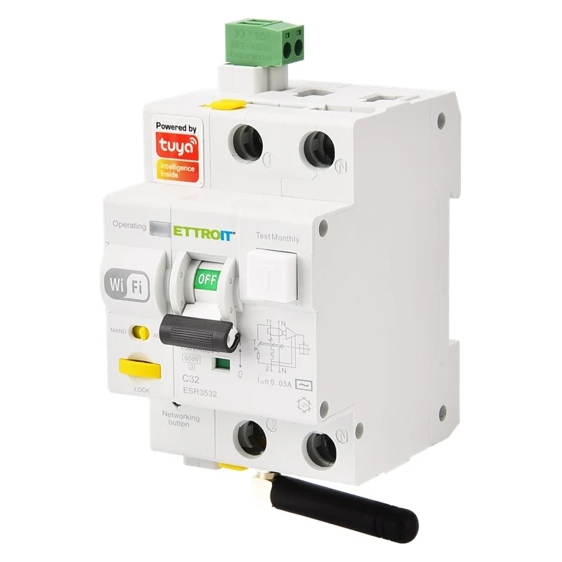 Ettroit Esr3532 Magnetotermico Differenziale Wi-Fi Tuya Smart Rcbo 1P+N 32A
