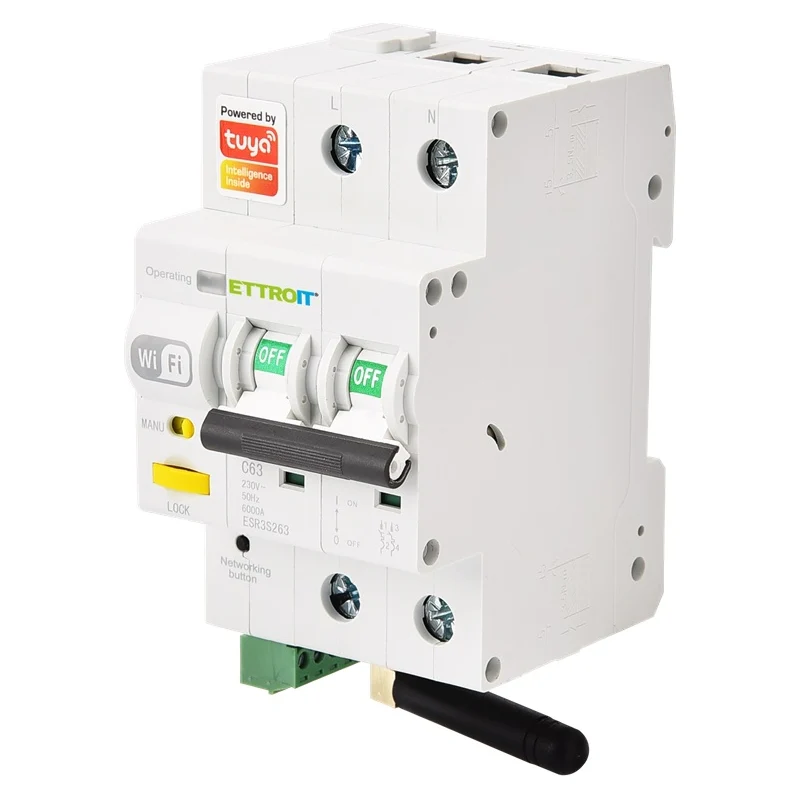 Ettroit Esr3S263 Interruttore Magnetotermico 2P Tuya Smartwifi Conta Energia 63A