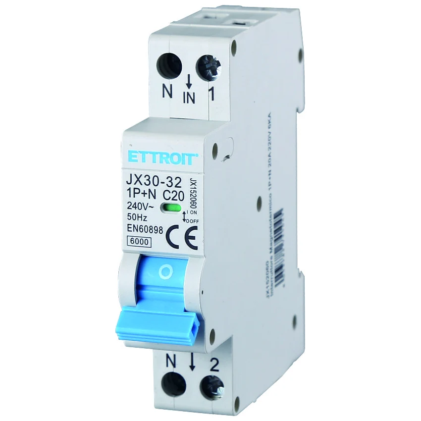 Ettroit Jx152060 Interruttore Magnetotermico 1P+N 20A 220V 6Ka