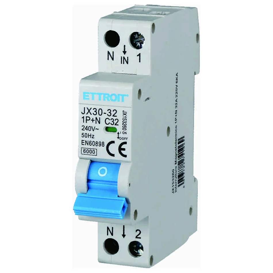 Ettroit Jx153260 Interruttore Magnetotermico 1P+N 32A 220V 6Ka