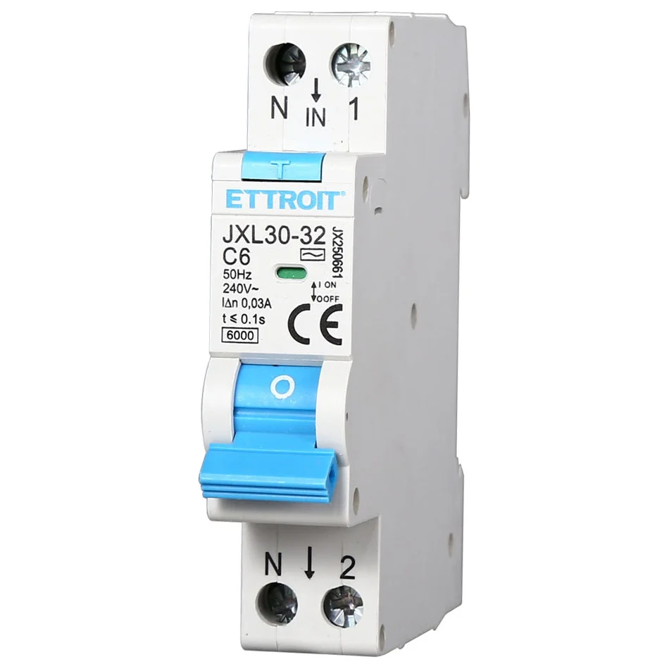 Ettroit Jx250661 Magnetotermico Differenziale 1P+N 6A 30Ma 220V-6Ka