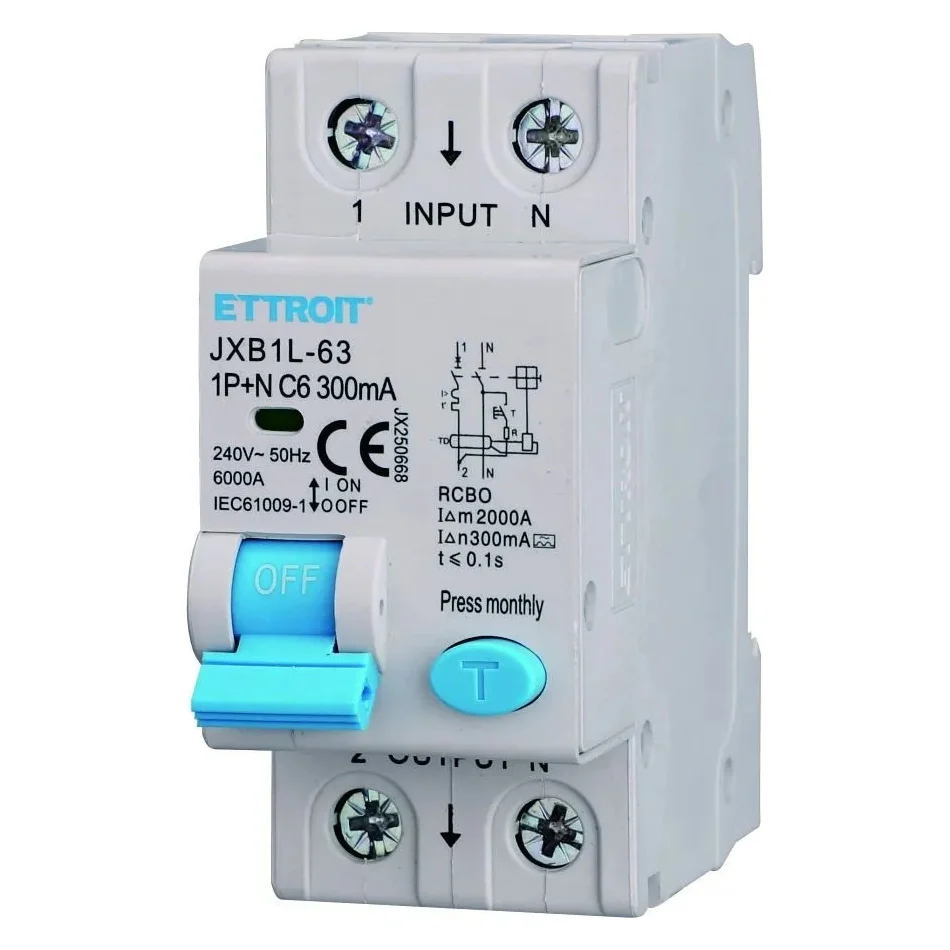 Ettroit Jx250668 Magnetotermico Differenziale 1P+N 6A 300Ma 220V-6Ka Classe A