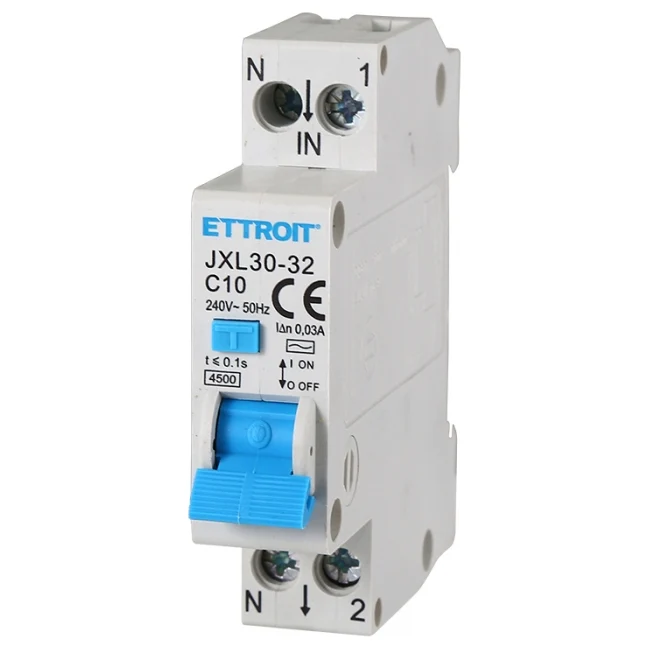 Ettroit Jx251040 Magnetotermico Differenziale 1P+N 10A 30Ma 220V-4.5Ka
