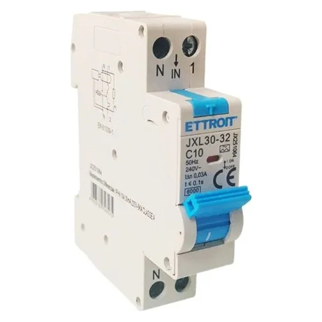 Ettroit Jx251064 Magnetotermico Differenziale 1P+N 10A 30Ma 220V-6Ka Classe A