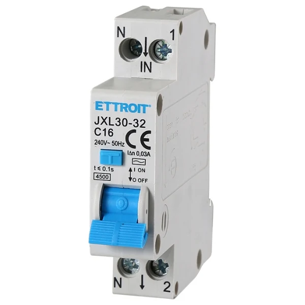 Ettroit Jx251640 Magnetotermico Differenziale 1P+N 16A 30Ma 220V-4.5Ka