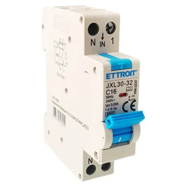 Ettroit Jx251664 Magnetotermico Differenziale 1P+N 16A 30Ma 220V-6Ka Classe A