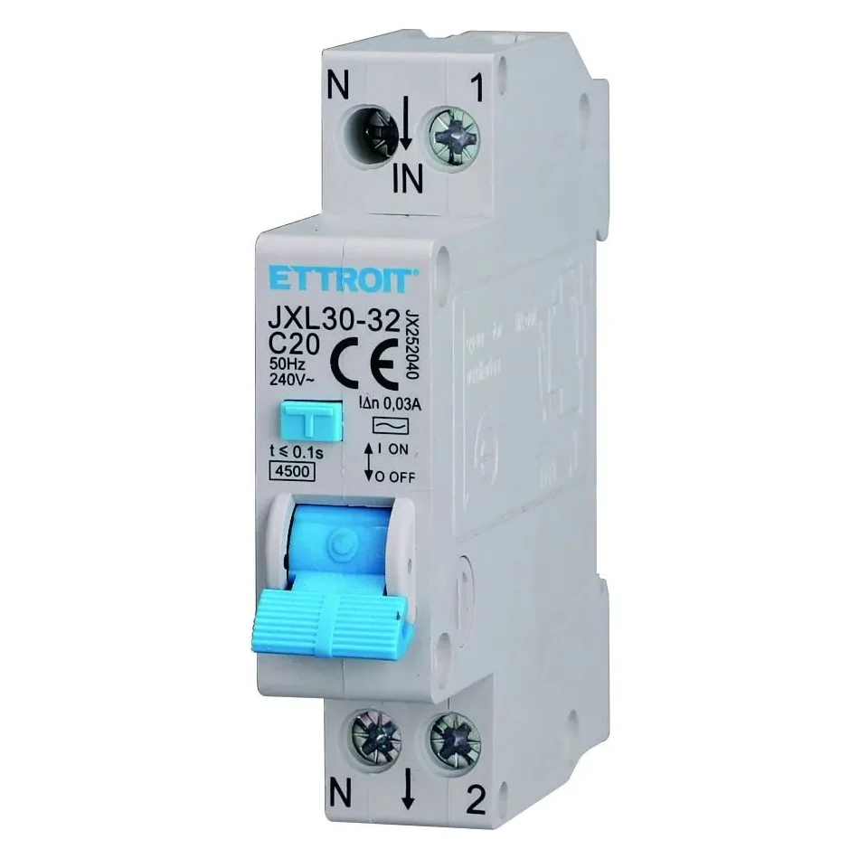 Ettroit Jx252040 Magnetotermico Differenziale 1P+N 20A 30Ma 220V-4.5Ka