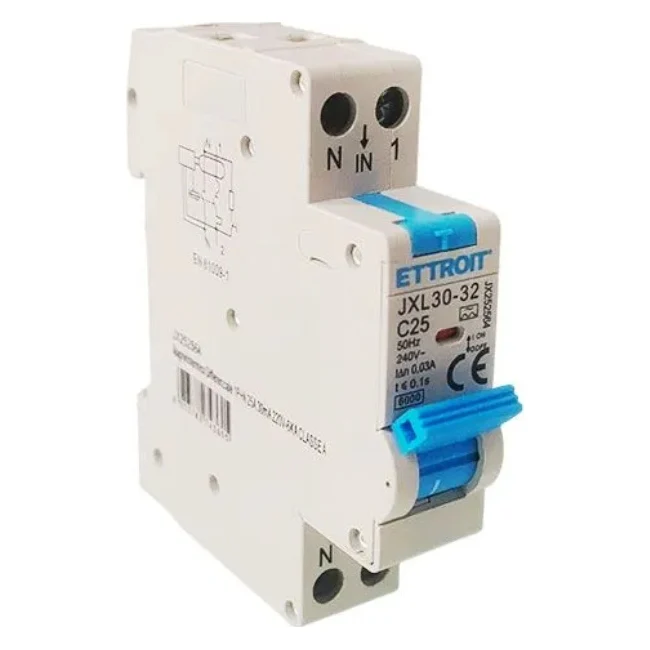 Ettroit Jx252564 Magnetotermico Differenziale 1P+N 25A 30Ma 220V-6Ka Classe A