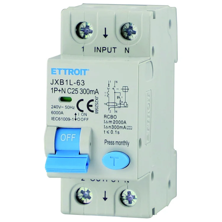 Ettroit Jx252568 Magnetotermico Differenziale 1P+N 25A 300Ma 220V-6Ka Classe A