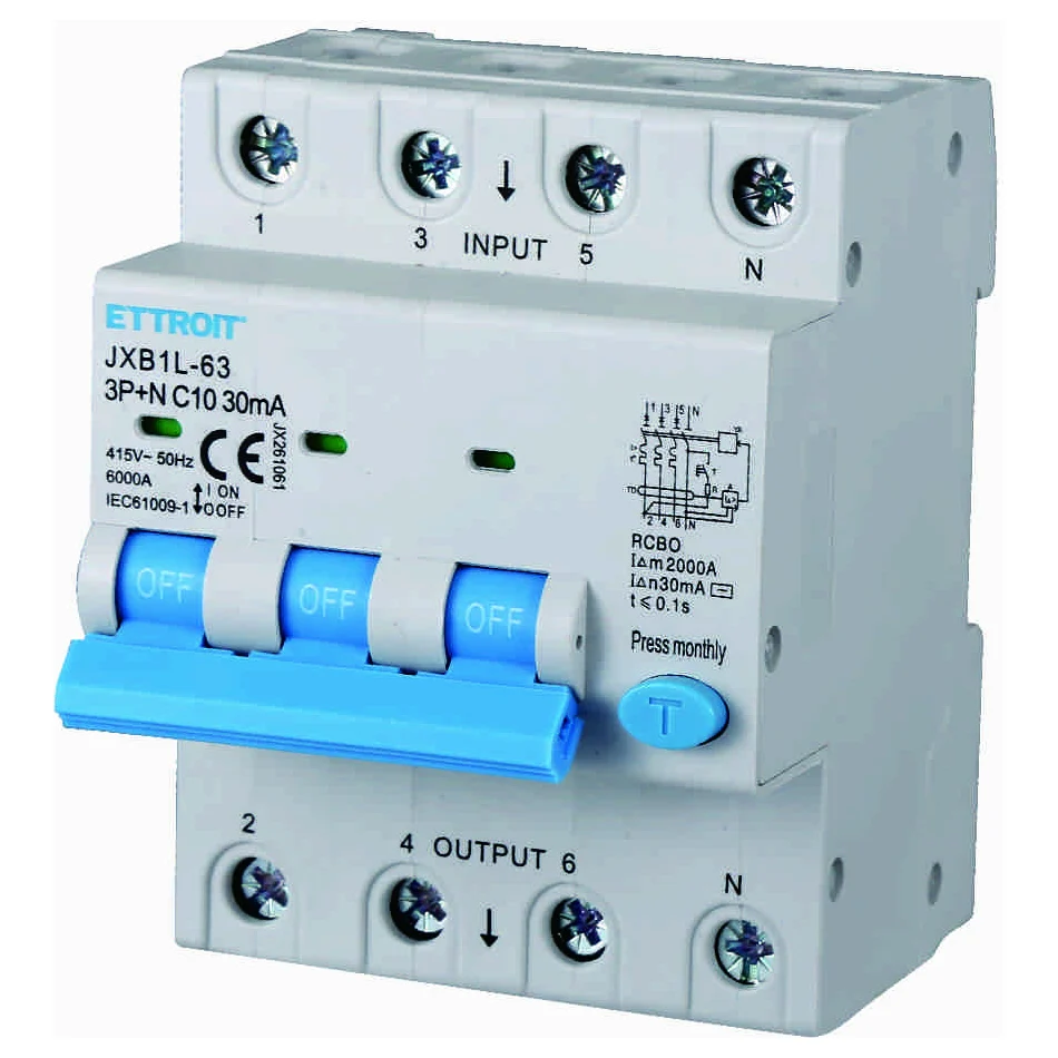Ettroit Jx261061 Magnetotermico Differenziale 3P+N 10A 30Ma 380V-6Ka