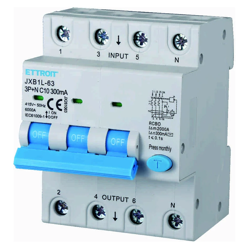 Ettroit Jx261063 Magnetotermico Differenziale 3P+N 10A 300Ma 380V-6Ka
