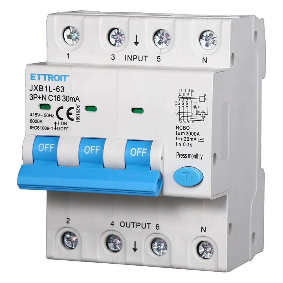 Ettroit Jx261661 Magnetotermico Differenziale 3P+N 16A 30Ma 380V-6Ka