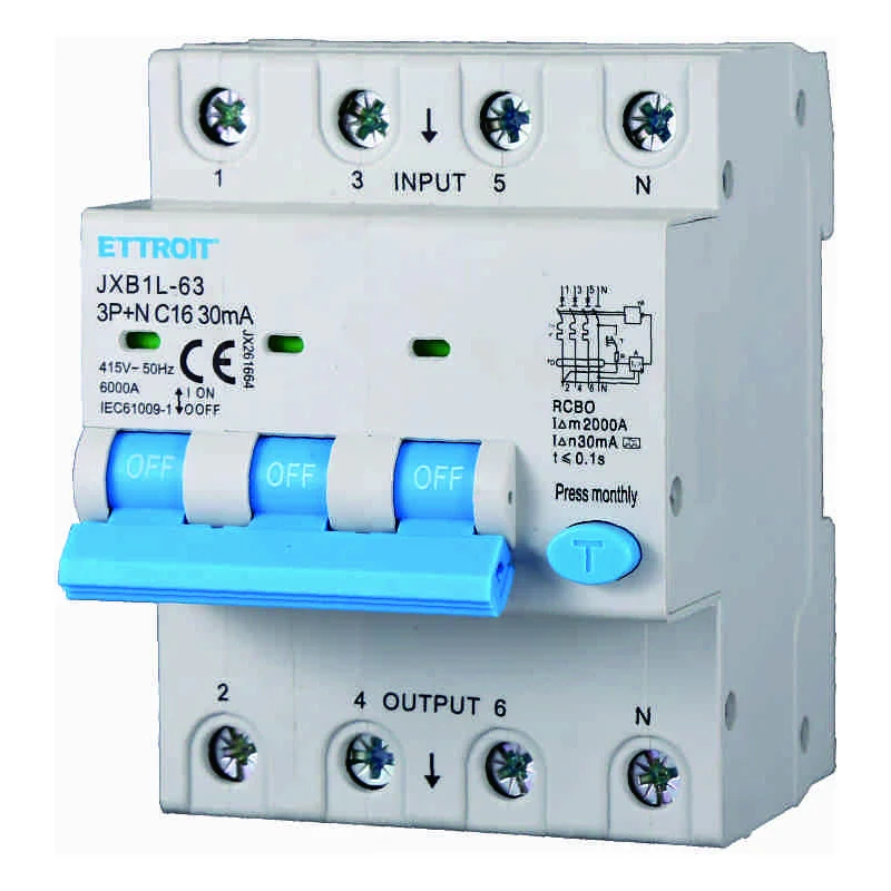 Ettroit Jx261664 Magnetotermico Differenziale 3P+N 16A 30Ma 380V-6Ka Classe A
