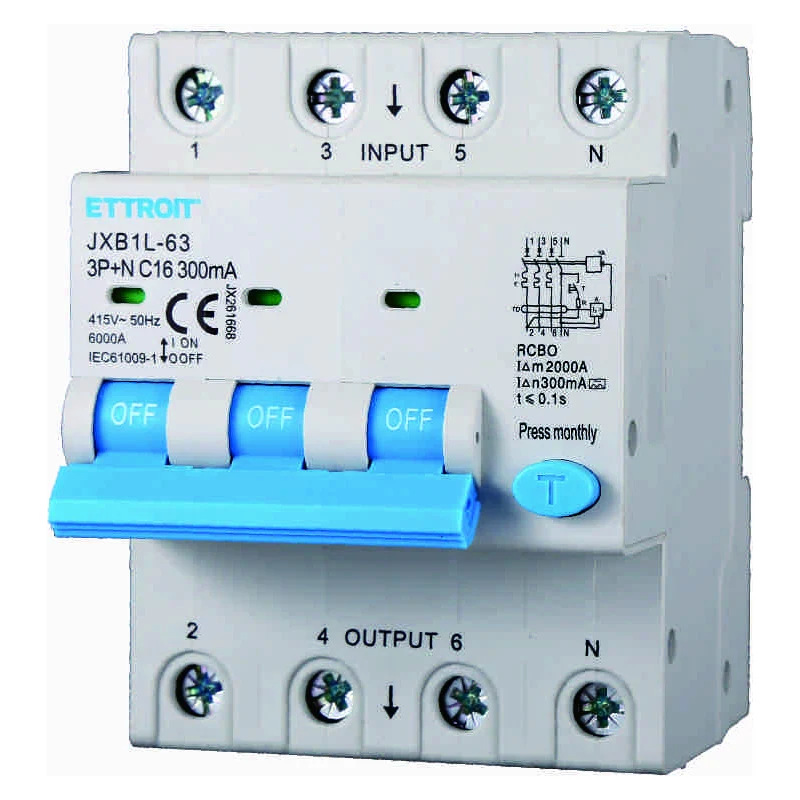 Ettroit Jx261668 Magnetotermico Differenziale 3P+N 16A 300Ma 380V-6Ka Classe A