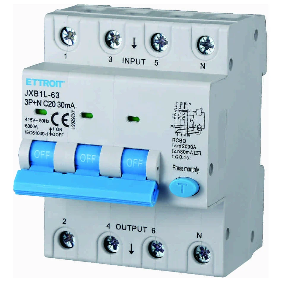 Ettroit Jx262061 Magnetotermico Differenziale 3P+N 20A 30Ma 380V-6Ka