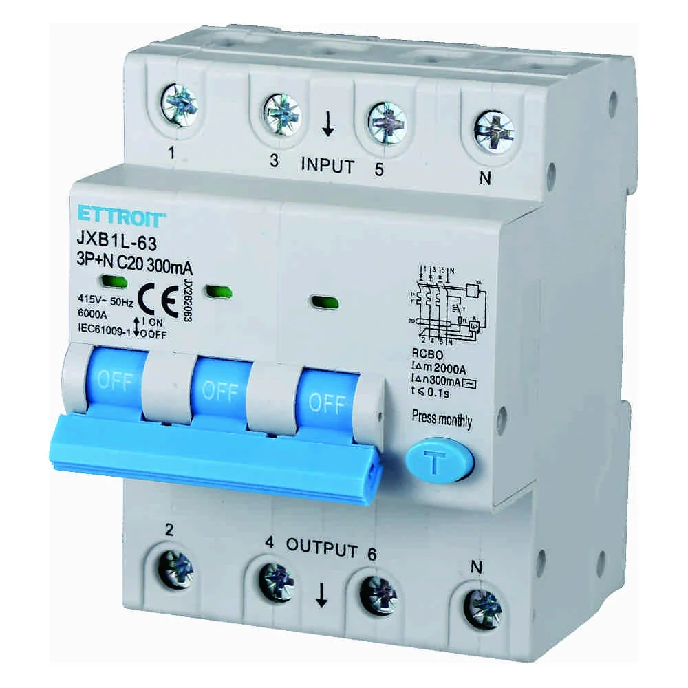 Ettroit Jx262063 Magnetotermico Differenziale 3P+N 20A 300Ma 380V-6Ka