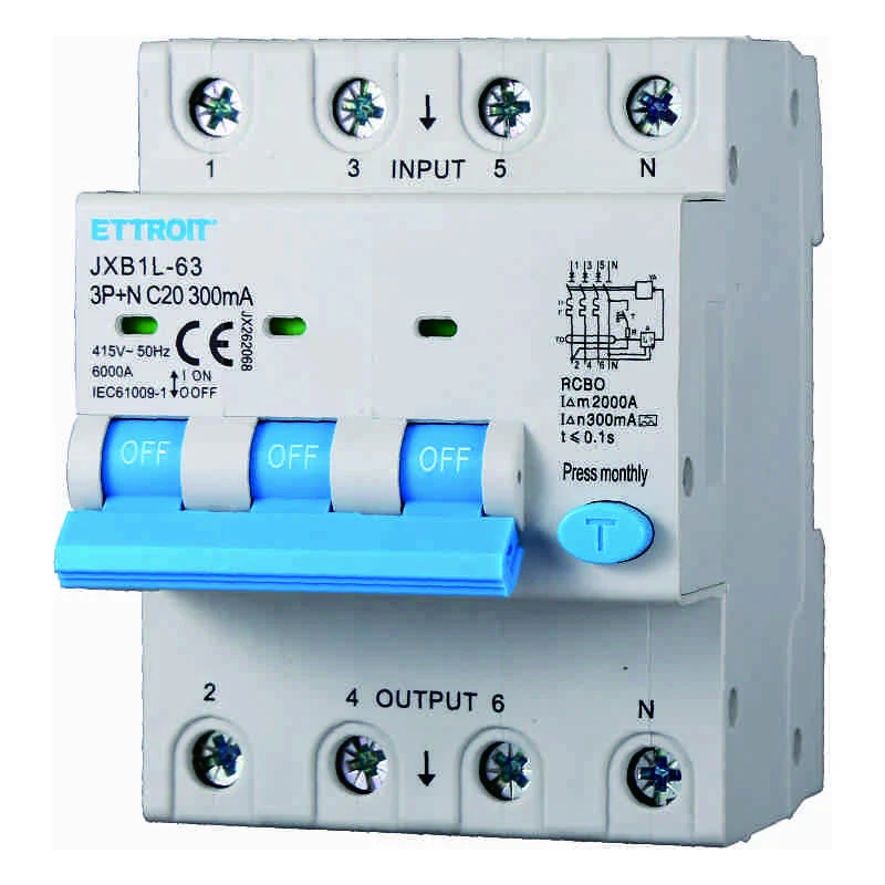 Ettroit Jx262068 Magnetotermico Differenziale 3P+N 20A 300Ma 380V-6Ka Classe A