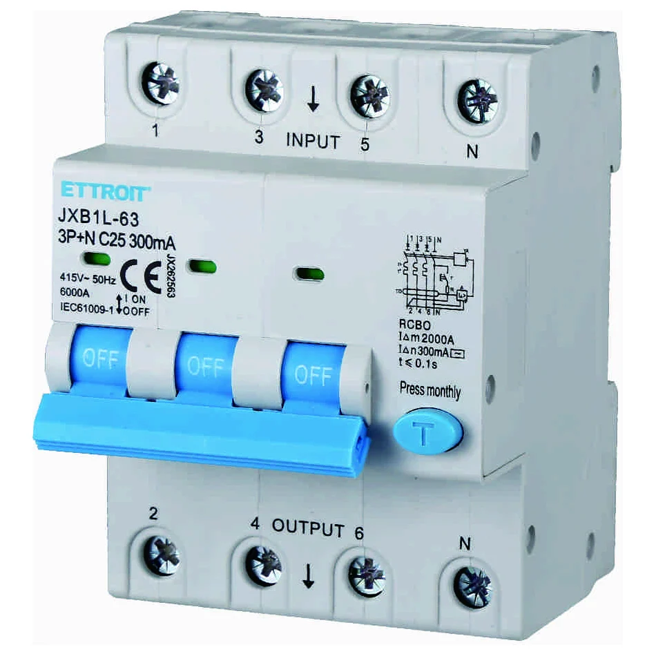 Ettroit Jx262563 Magnetotermico Differenziale 3P+N 25A 300Ma 380V-6Ka