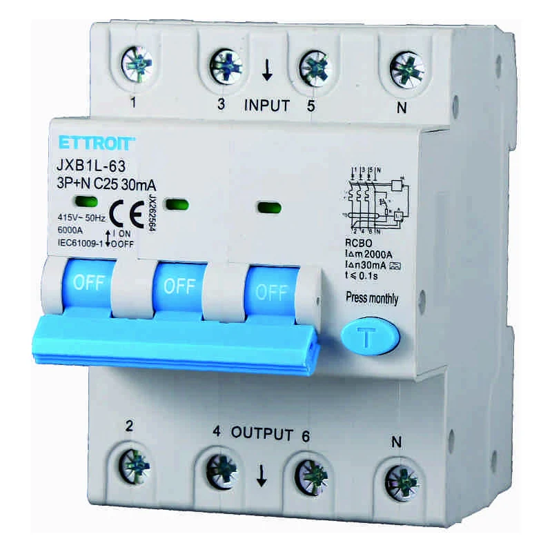 Ettroit Jx262564 Magnetotermico Differenziale 3P+N 25A 30Ma 380V-6Ka Classe A