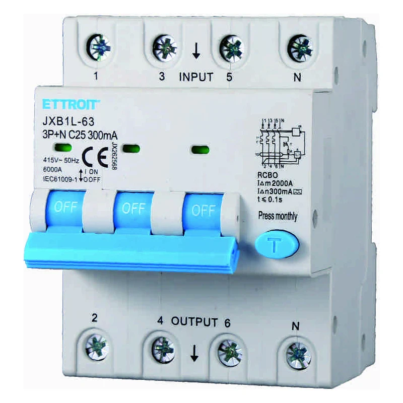 Ettroit Jx262568 Magnetotermico Differenziale 3P+N 25A 300Ma 380V-6Ka Classe A