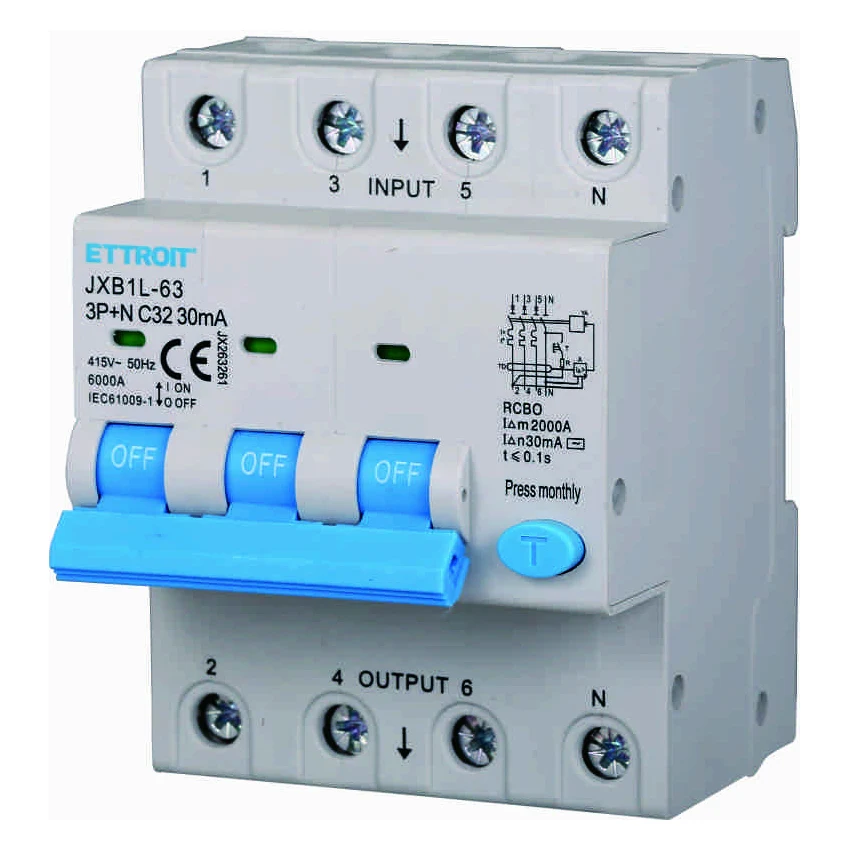Ettroit Jx263261 Magnetotermico Differenziale 3P+N 32A 30Ma 380V-6Ka