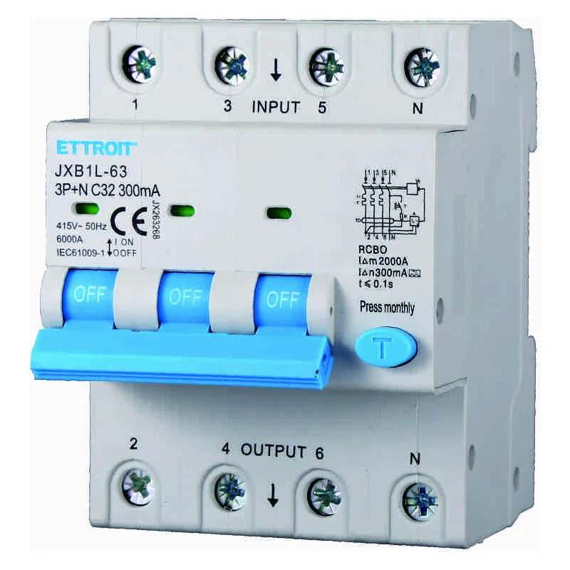 Ettroit Jx263268 Magnetotermico Differenziale 3P+N 32A 300Ma 380V-6Ka Classe A