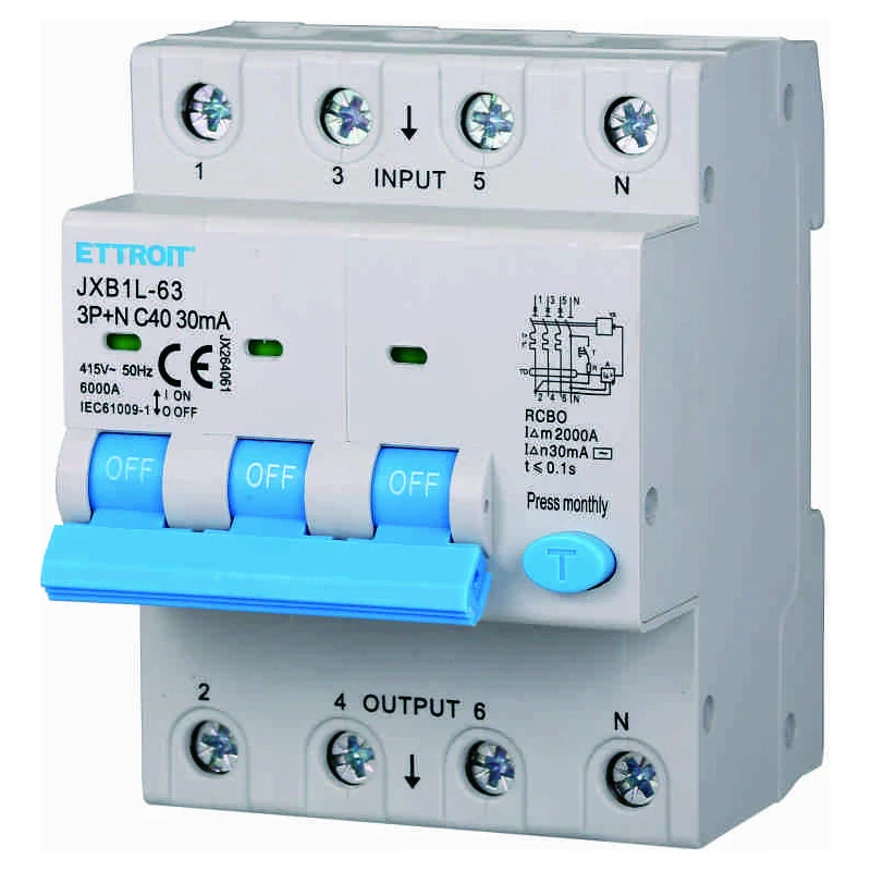 Ettroit Jx264061 Magnetotermico Differenziale 3P+N 40A 30Ma 380V-6Ka