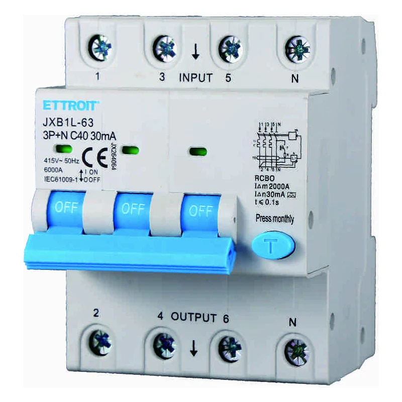 Ettroit Jx264064 Magnetotermico Differenziale 3P+N 40A 30Ma 380V-6Ka Classe A