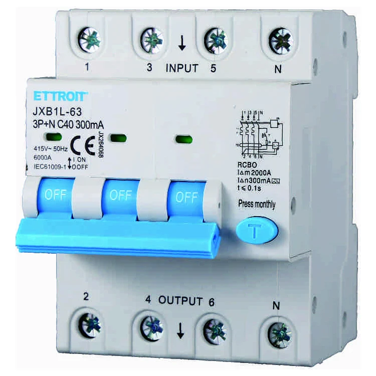 Ettroit Jx264068 Magnetotermico Differenziale 3P+N 40A 300Ma 380V-6Ka Classe A