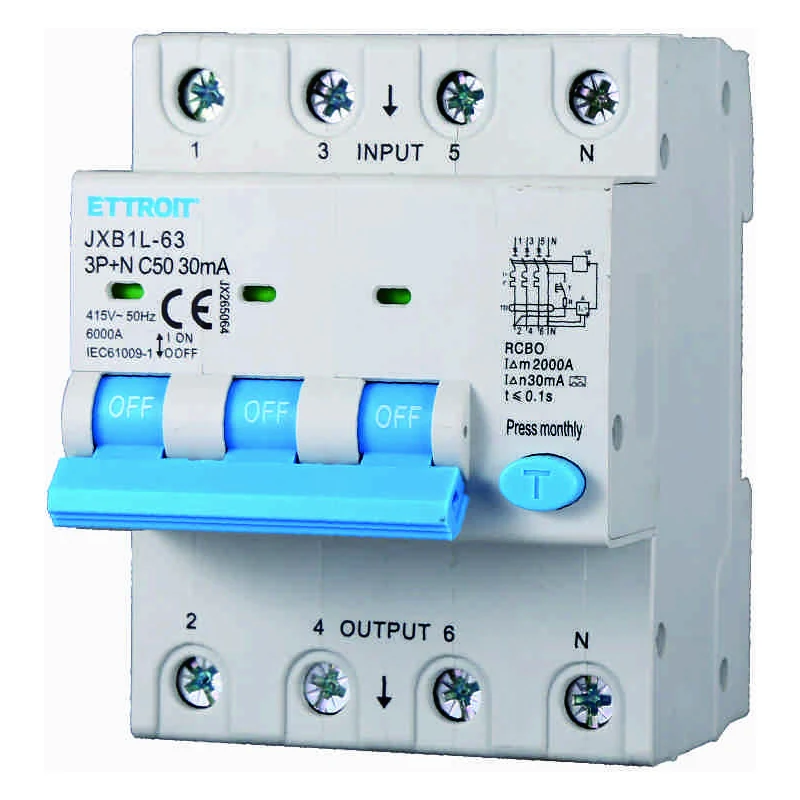 Ettroit Jx265064 Magnetotermico Differenziale 3P+N 50A 30Ma 380V-6Ka Classe A