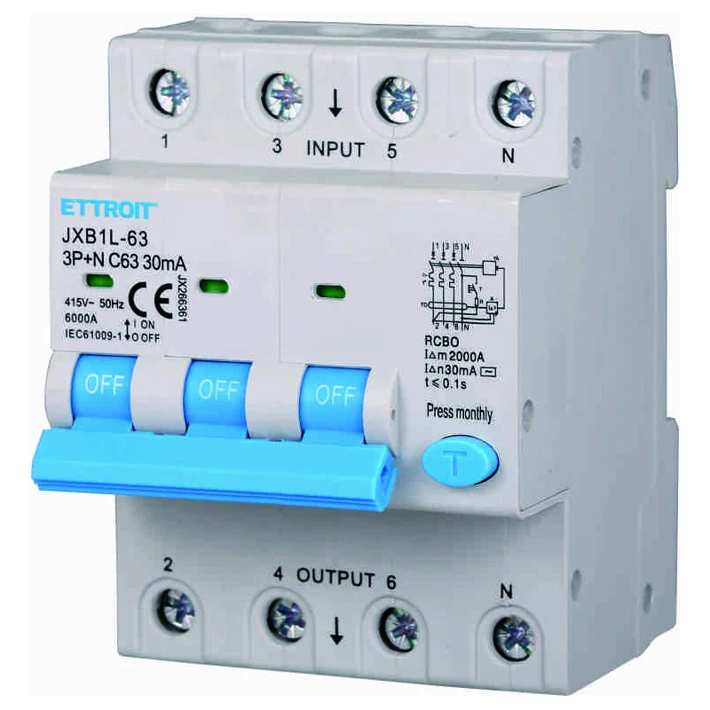 Ettroit Jx266361 Magnetotermico Differenziale 3P+N 63A 30Ma 380V-6Ka