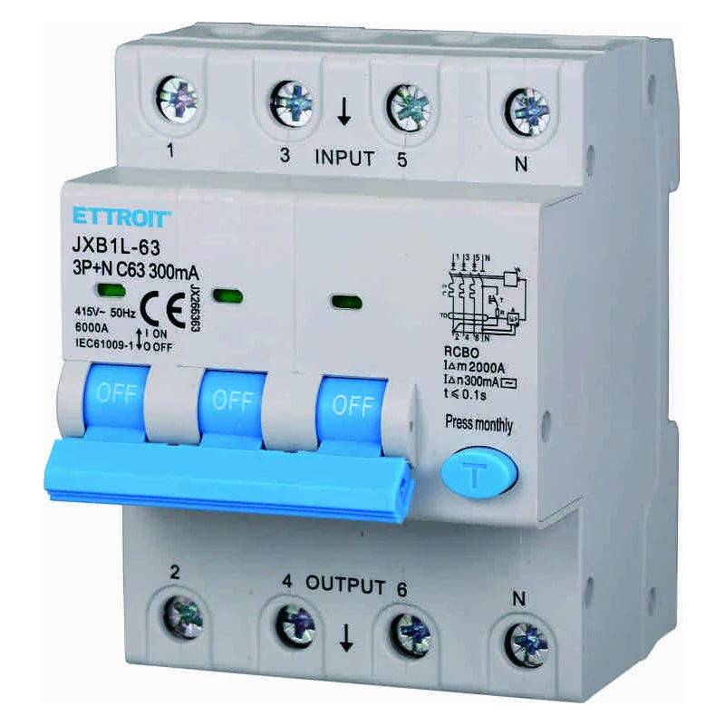 Ettroit Jx266363 Magnetotermico Differenziale 3P+N 63A 300Ma 380V-6Ka