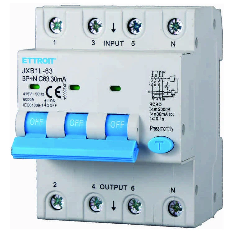 Ettroit Jx266364 Magnetotermico Differenziale 3P+N 63A 30Ma 380V-6Ka Classe A