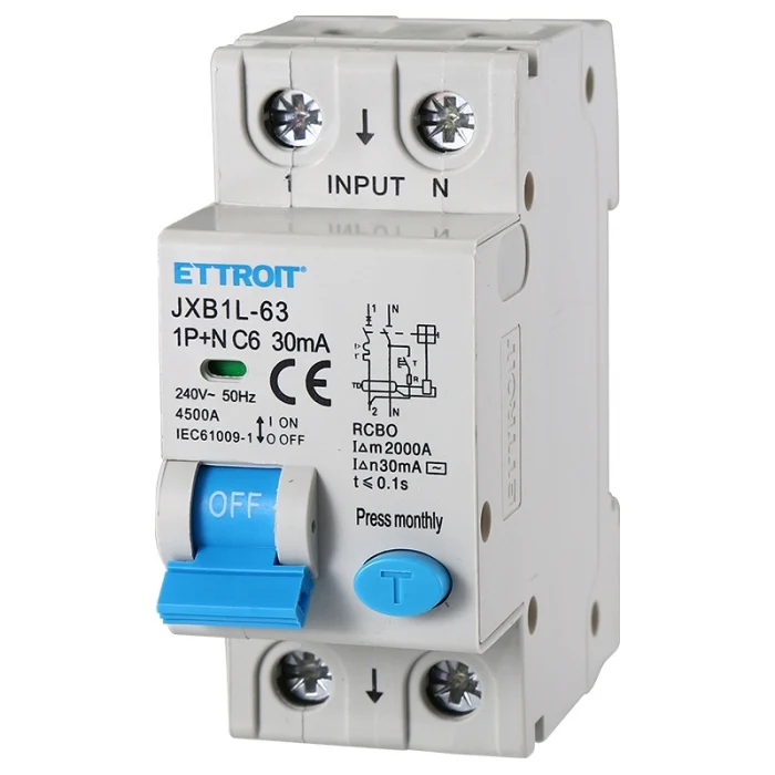 Ettroit Jx270661 Magnetotermico Differenziale 1P+N 6A 30Ma 220V-6Ka