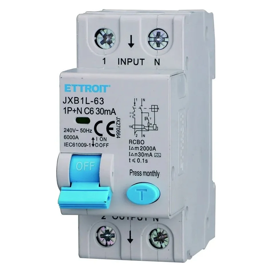 Ettroit Jx270664 Magnetotermico Differenziale 1P+N 6A 30Ma 220V-6Ka Classe A