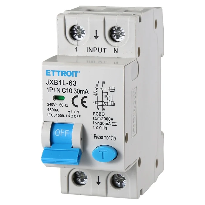 Ettroit Jx271061 Magnetotermico Differenziale 1P+N 10A 30Ma 220V-6Ka