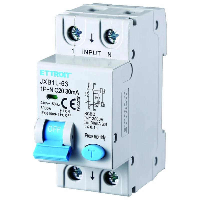 Ettroit Jx272064 Magnetotermico Differenziale 1P+N 20A 30Ma 220V-6Ka Classe A