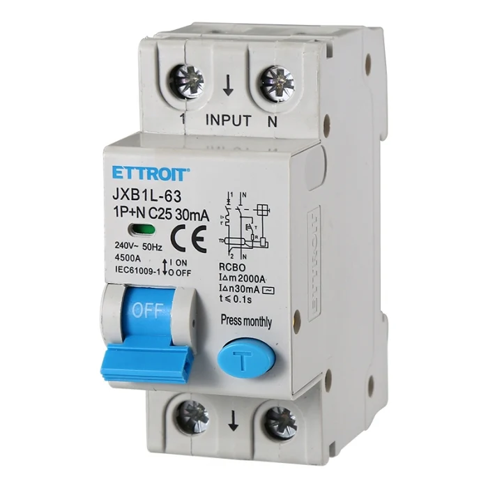 Ettroit Jx272561 Magnetotermico Differenziale 1P+N 25A 30Ma 220V-6Ka
