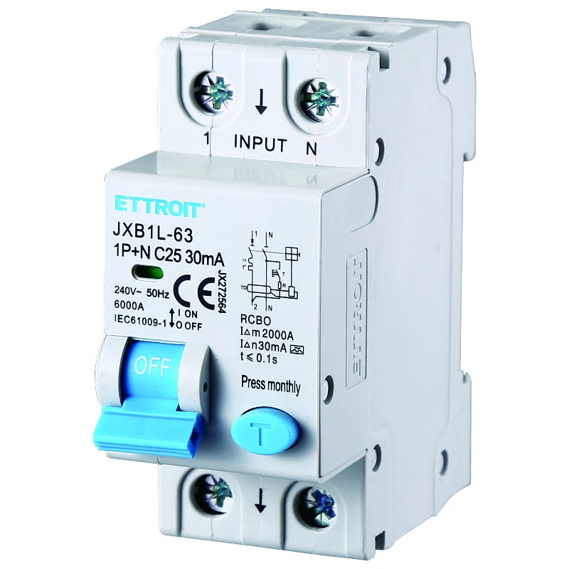 Ettroit Jx272564 Magnetotermico Differenziale 1P+N 25A 30Ma 220V-6Ka Classe A