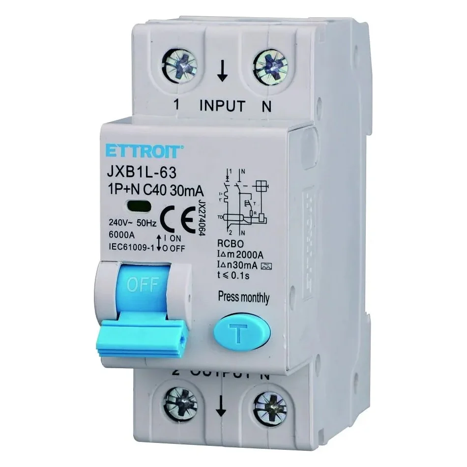 Ettroit Jx274064 Magnetotermico Differenziale 1P+N 40A 30Ma 220V-6Ka Classe A