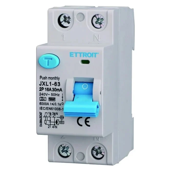 Ettroit Jx3216610 Interruttore Differenziale Puro 2P 16A 30Ma 220V-6Ka Curva F